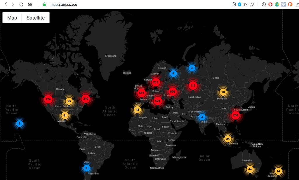 Is this a realtime map of active nodes? Node Operators Storj